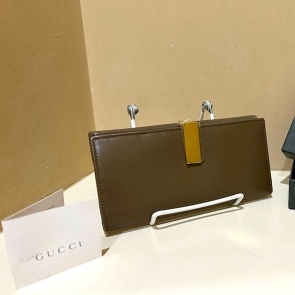 Gucci Handbags - Gucci Khaki Leather Long Wallet Vintage